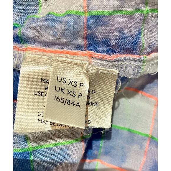 Anthropologie Blue & Neon Check Lightweight Button Down Shirt Womens Size XS. - Picture 7 of 8